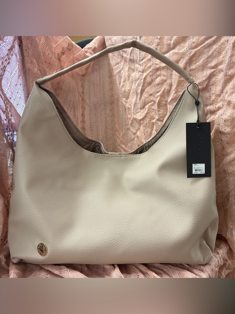 Icing Pebbled Shoulder Hobo Bag in Light Beige